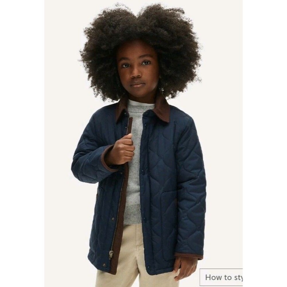 Crewcuts Size S (6-7) Kids Sussex Quilted Jacket Navy Corduroy Trim CM244 NWT